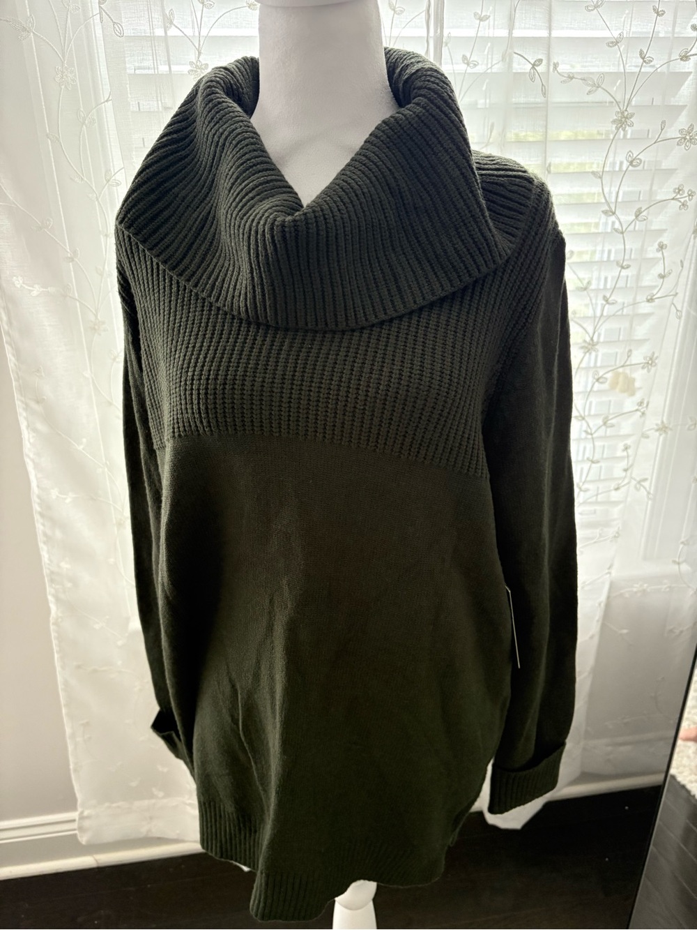 NWT Cyrus Dark Olive Ribbed Cowl Neck Sweater
